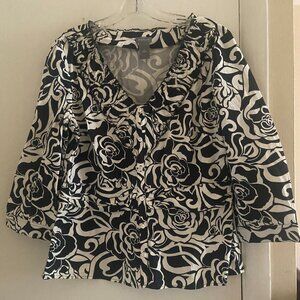 Ann Taylor black/white floral button blouse sz 12